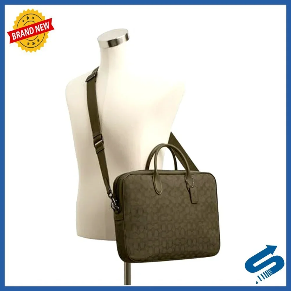 Men's Leather Briefcase with Laptop Sleeve, Detachable Crossbody Strap